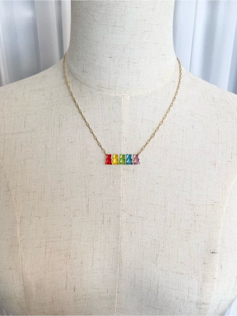 Betsy Johnson Gold Chain Rainbow Gummy Bear Bar Necklace